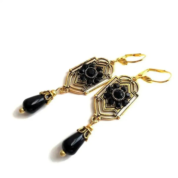 Black | Crystal Drop Earrings