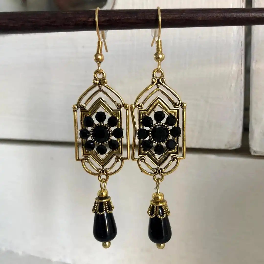 Black | Crystal Drop Earrings