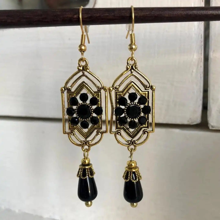 Black | Crystal Drop Earrings