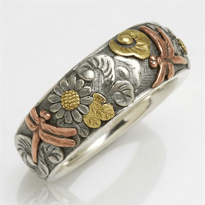 Elowara | Dragonfly & Sunflower Vintage Ring