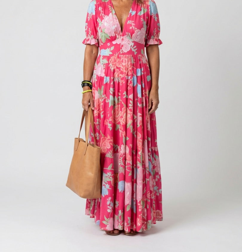 Caroline floral midi dress - Pink lifestyle