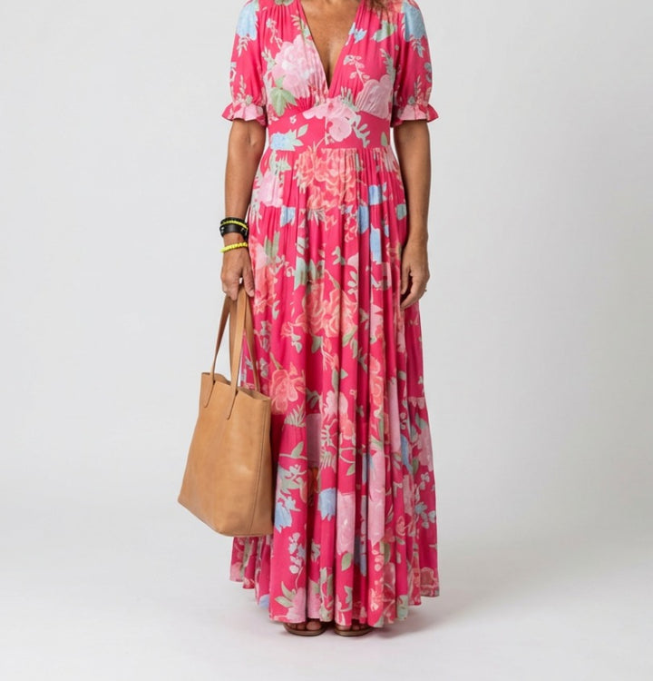 Caroline floral midi dress - Pink lifestyle
