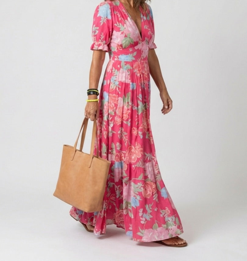 Caroline floral midi dress - Pink lifestyle