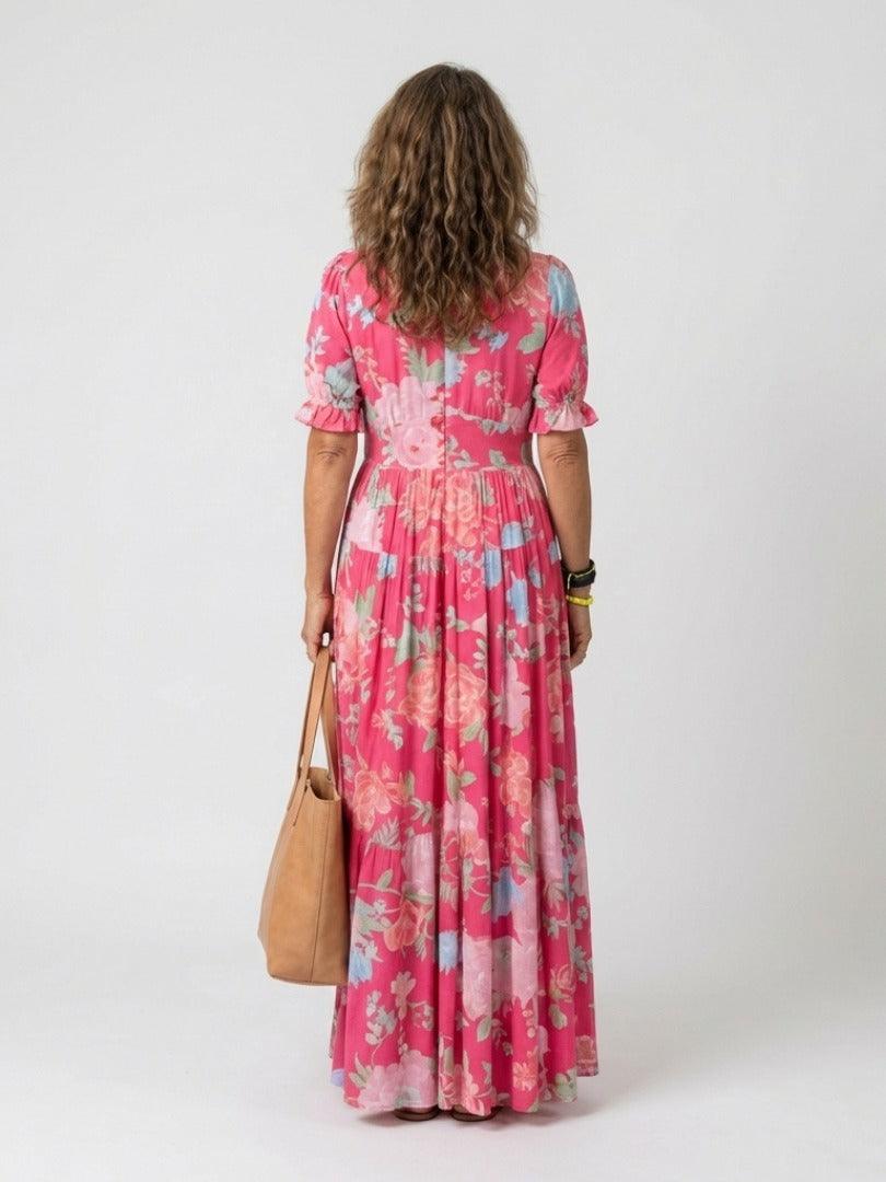 Caroline floral midi dress - Pink back view