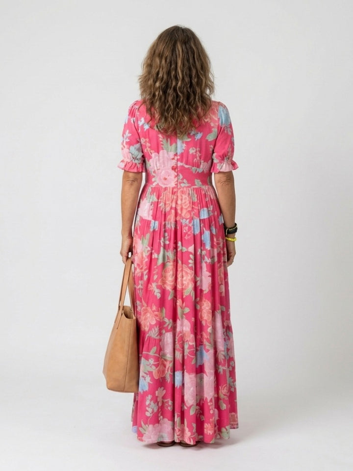 Caroline floral midi dress - Pink back view