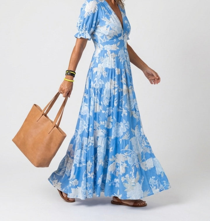 Caroline floral midi dress - Sky Blue lifestyle
