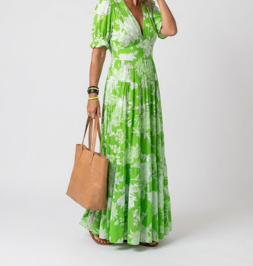 Caroline floral midi dress - Green lifestyle