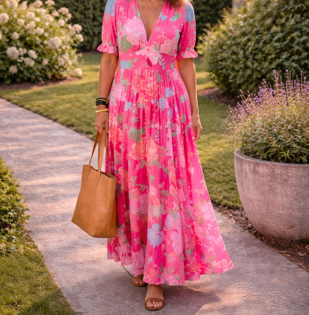 Caroline floral midi dress - Pink