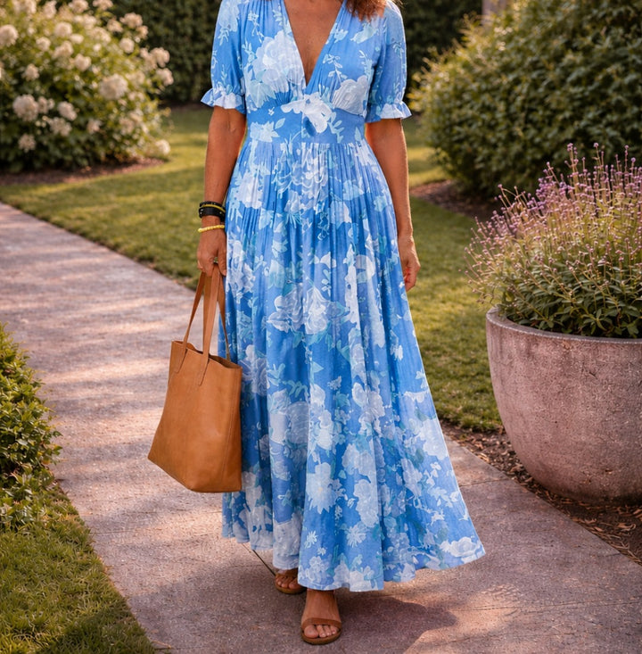 Caroline floral midi dress - Sky Blue