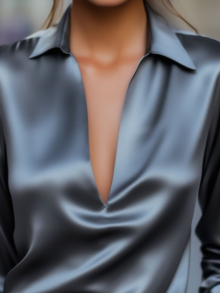 Luna | Silver V-Neck Blouse