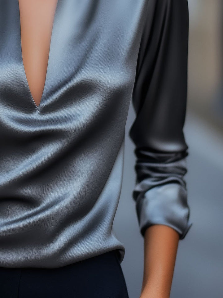Luna | Silver V-Neck Blouse