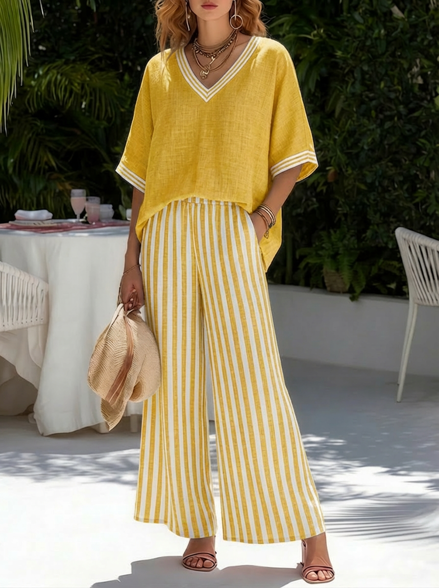 Amelia | Striped Linen-Cotton Co-ord Set
