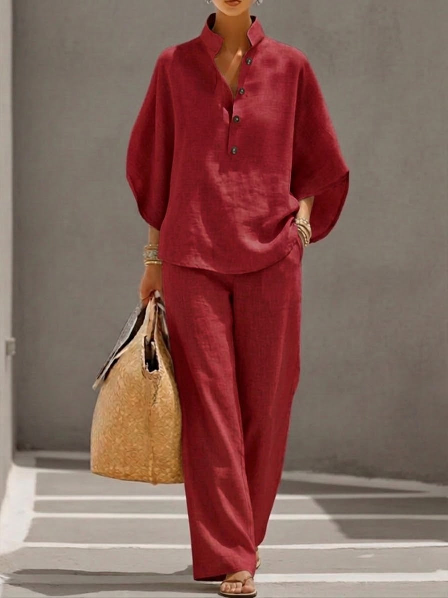 Mariel | Cotton-Linen Batwing Two-Piece Set