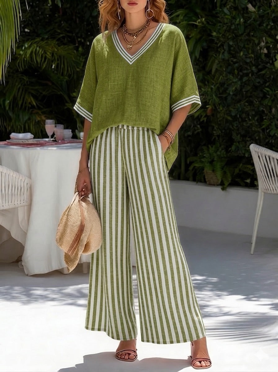 Amelia | Striped Linen-Cotton Co-ord Set