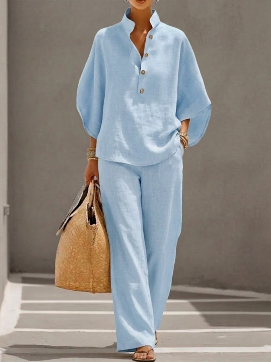 Mariel | Cotton-Linen Batwing Two-Piece Set