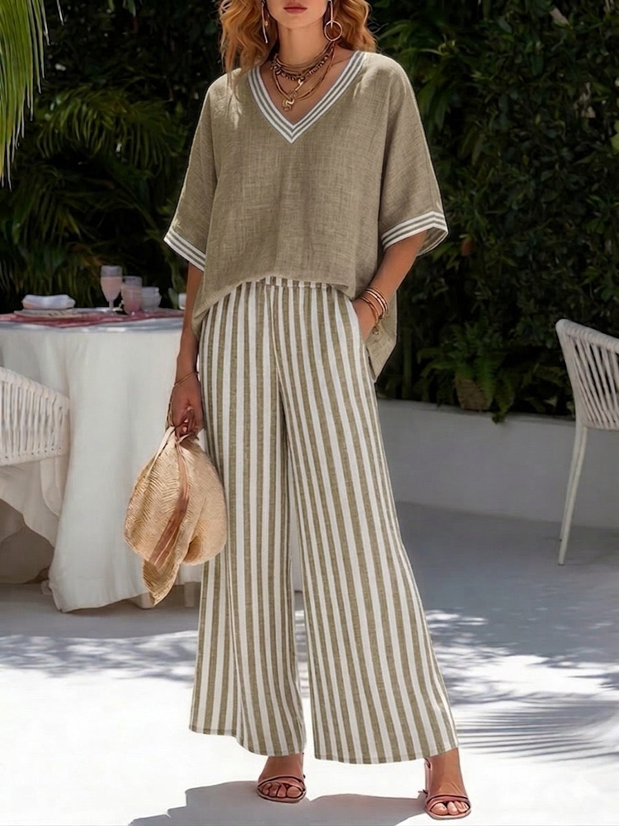 Amelia | Striped Linen-Cotton Co-ord Set