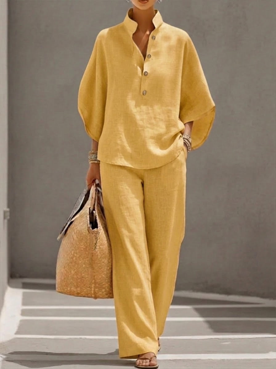 Mariel | Cotton-Linen Batwing Two-Piece Set