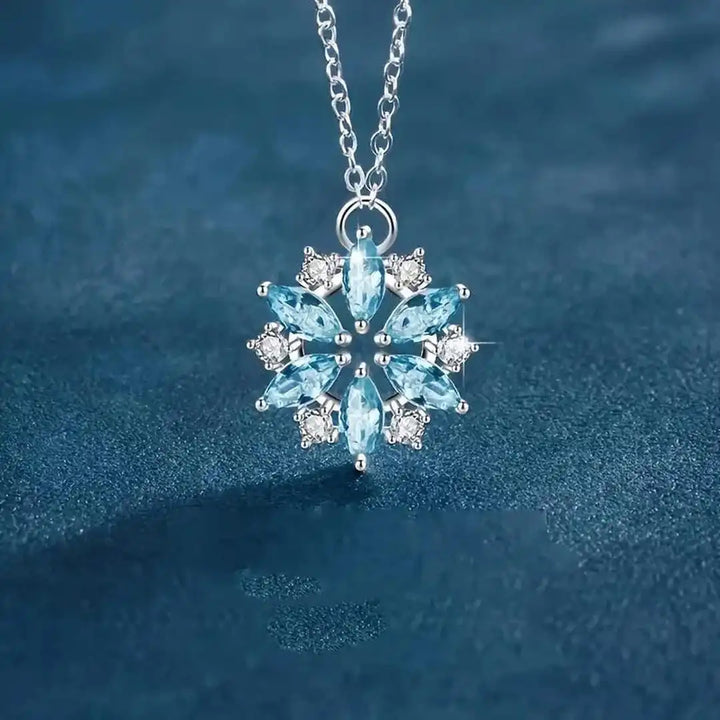 Blue | Snowflake White Gold Flower Pendant Necklace