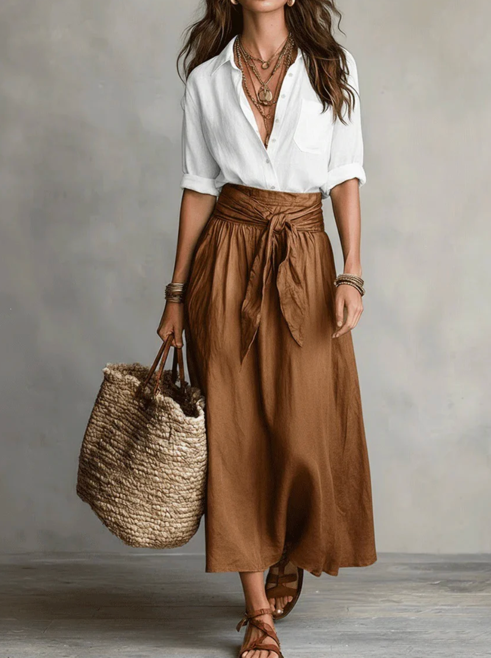 Vera two-piece set - White & Brown