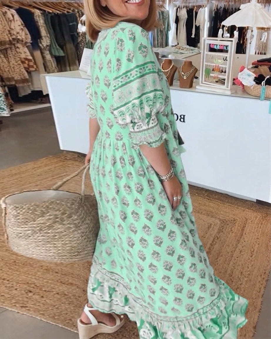 Ramona bohemian midi dress - Green back